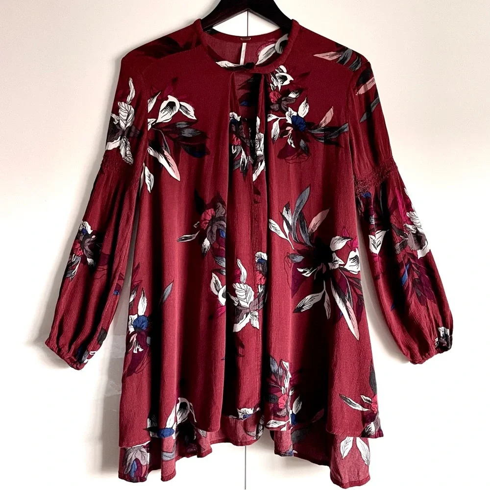 Free People Tree Swing Tunic Dress in Scarlet Combo Size XS EUC Oversize